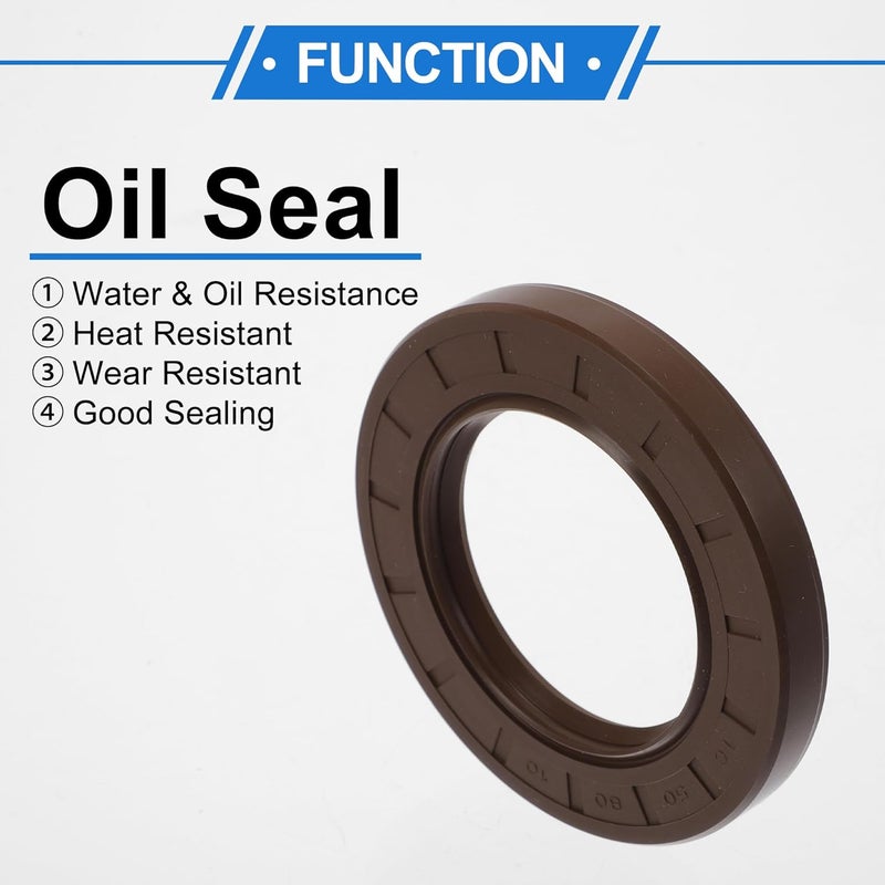 VekAuto Universal Oil Seal TC Double Lip W Steel Spring Seal Ring Rotary Shaft Seal 50x80x10mm High Pressure FKM Rubber Brown 2 Pcs - Image 3